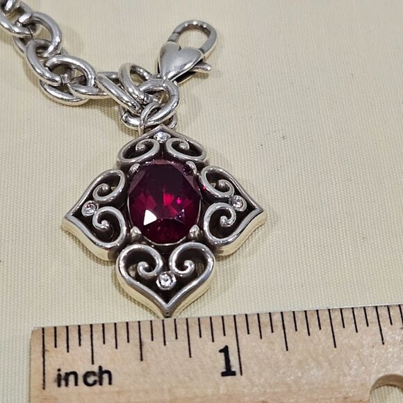 Brighton Alcazar Blaze Red Crystal Silver Plated Bracelet Lobster Claw Closure - Picture 12 of 14